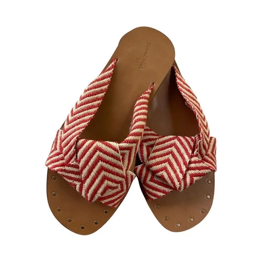Woman’s Universal Thread Louise Chevron Print Knotted Slide Sandal Tan/Red 9.5